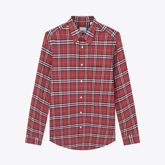 Burberry Men’s George Check Sport Long Sleeve Shirt in Bright Red XXL
